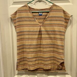 KAVU True Outdoor Wear Striped V Neck Cap Sleeve‎ Casual Top Women S Gorpcore